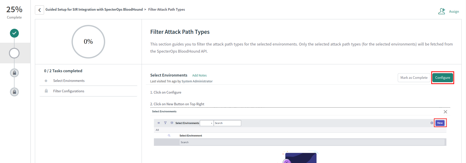 A view of the ServiceNow user interface showing the process of configuring attack path type filters for BloodHound Enterprise findings.